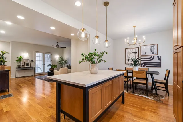 a dining table with chairs