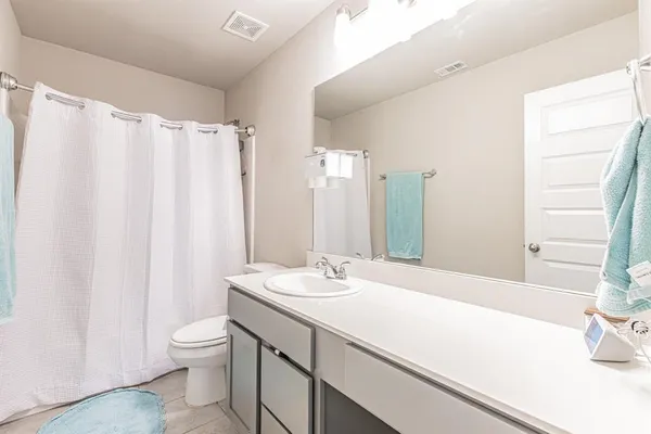 a bathroom with a sink a toilet and a mirror