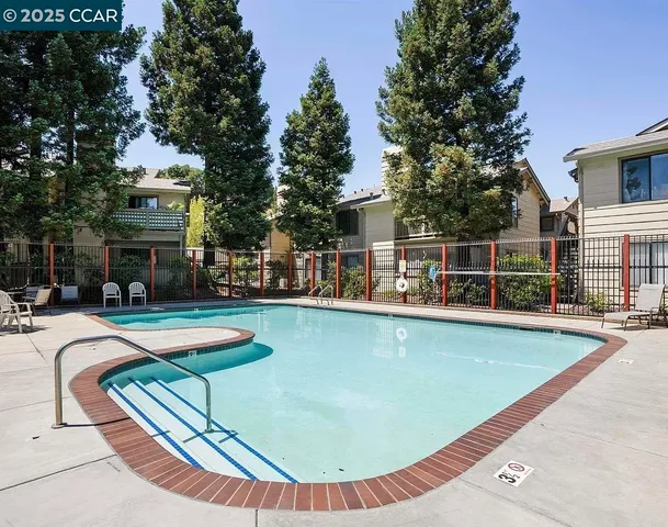 a view of a swimming pool with lounge chair