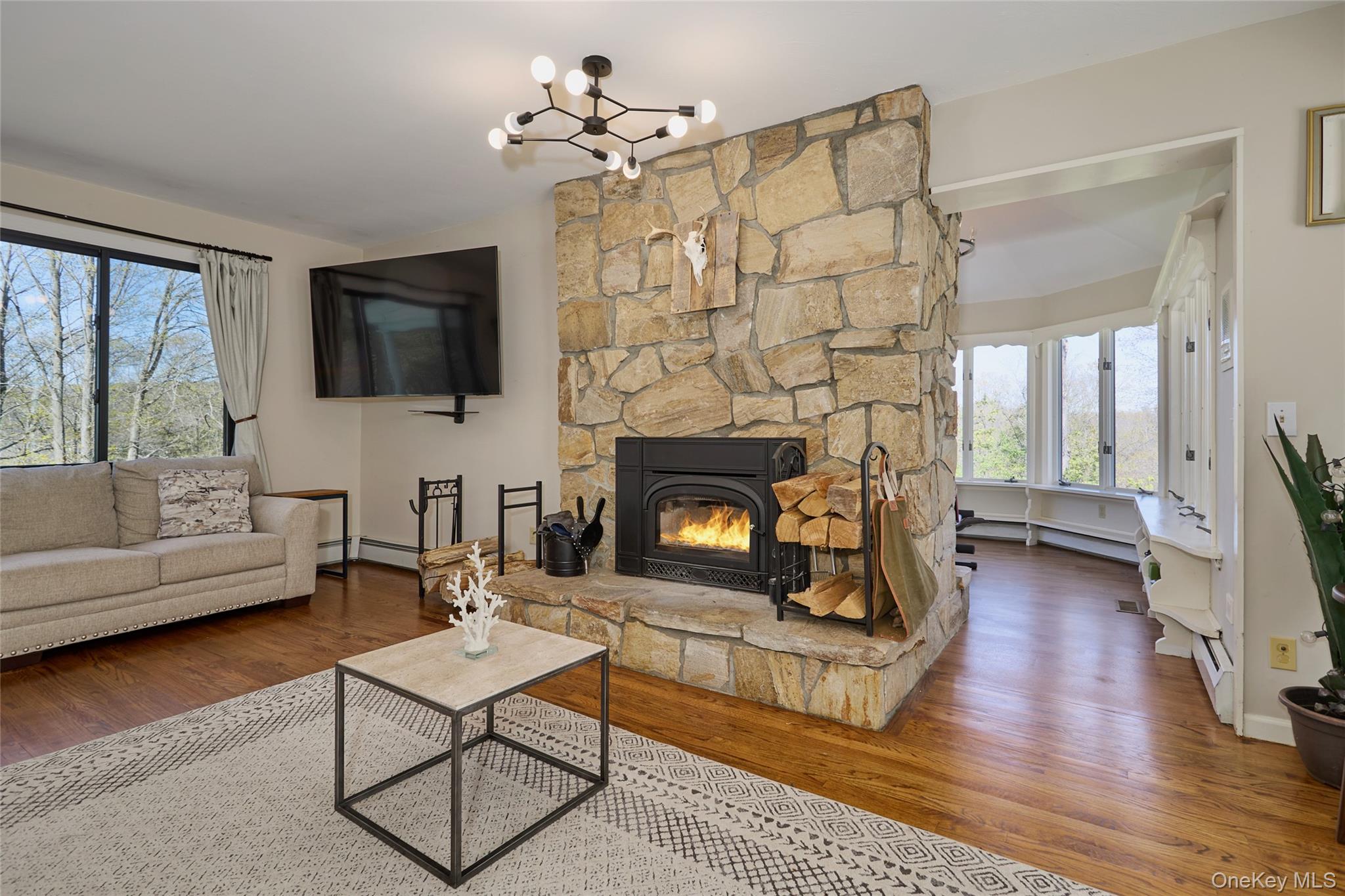 32 Cole Road Pleasant Valley, NY 12569 - Photo 16 of 49 a living room with furniture a flat screen tv and a fireplace