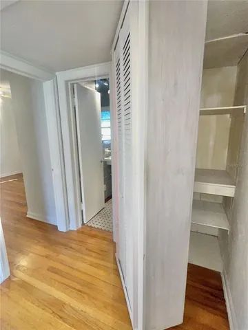 a view of a chandelier in room