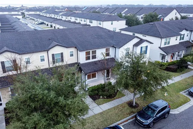 an aerial view of a house