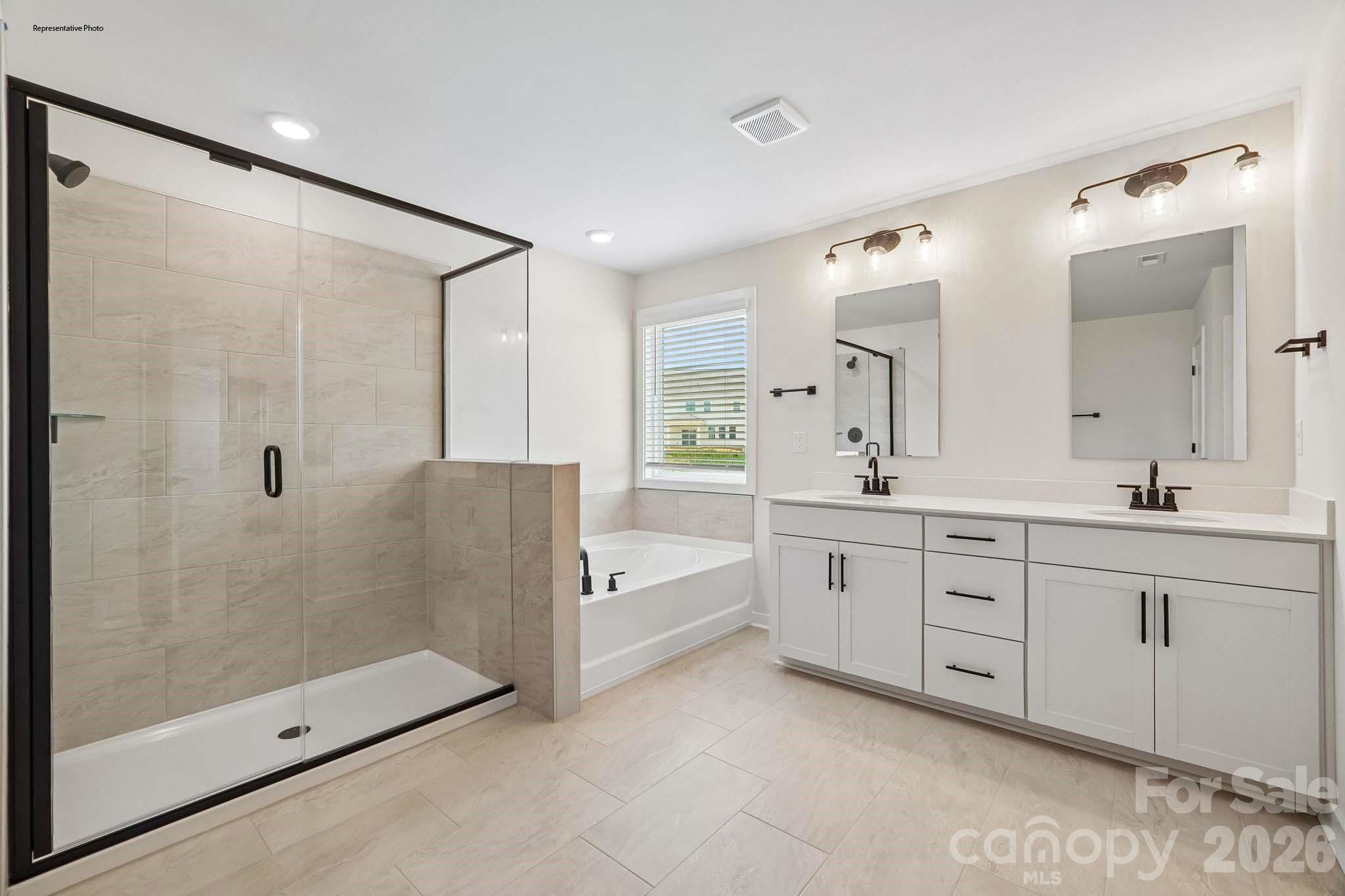 541 Mahogany Road York, SC 29745 - Photo 31 of 32 a spacious bathroom with a double vanity sink shower and mirror