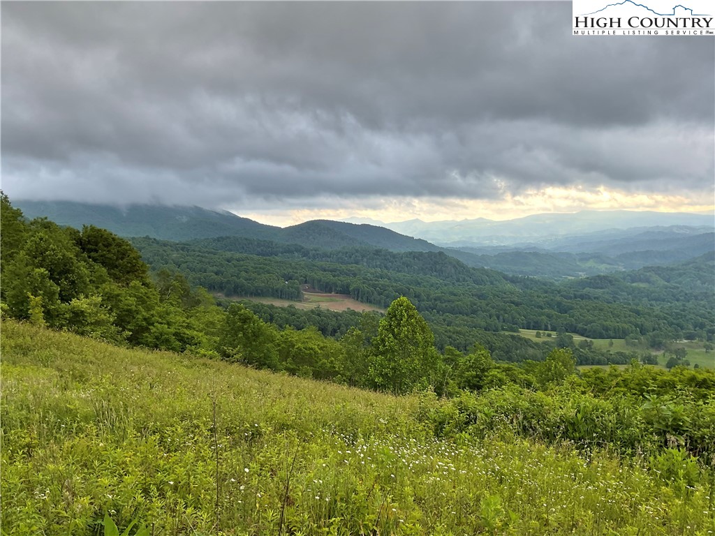 a view of mountain with green field