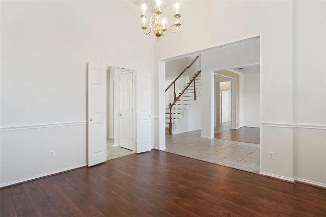 a view of a livingroom with wooden floor