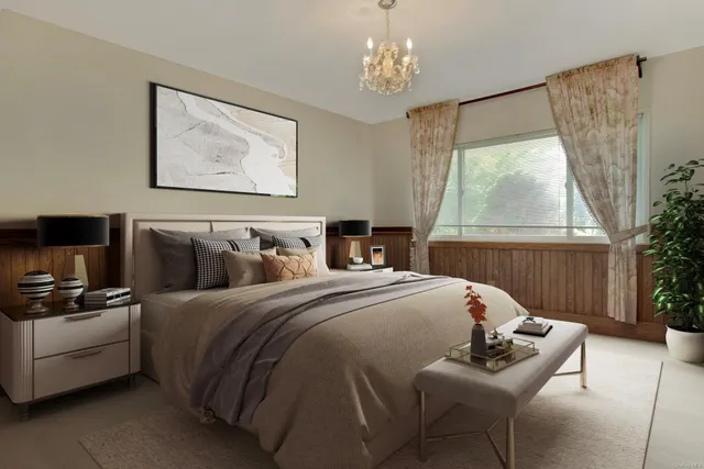 a en suite bathroom with a double vanity sink and a mirror