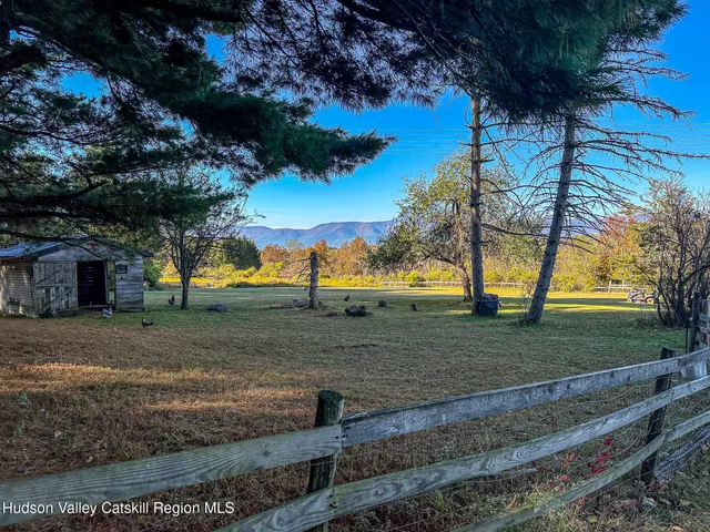 a view of a yard with an tree