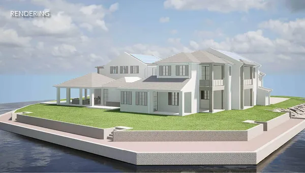 a view of a house with a big yard and large trees