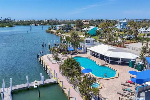 a view of a city with lawn chairs