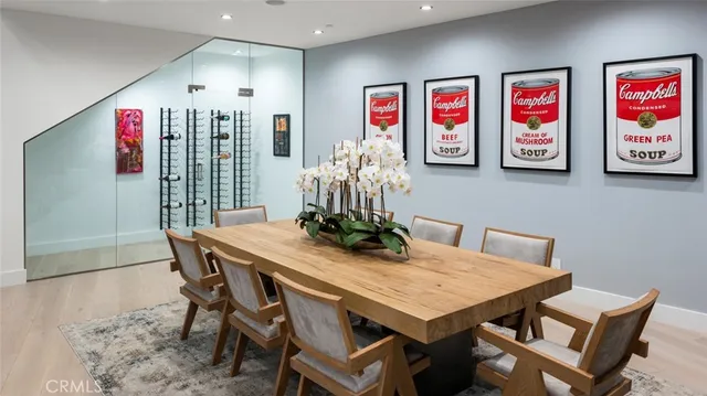 a view of a living room with a refrigerator