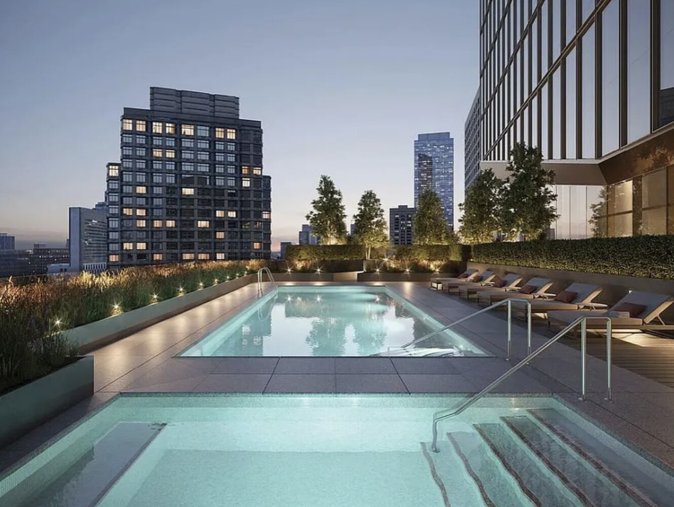 50 West 66th Street, Unit 7G Manhattan, NY 10023 - Photo 7 of 21 a view of a swimming pool with outdoor seating and plants