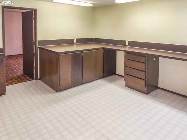 a room with a cabinets