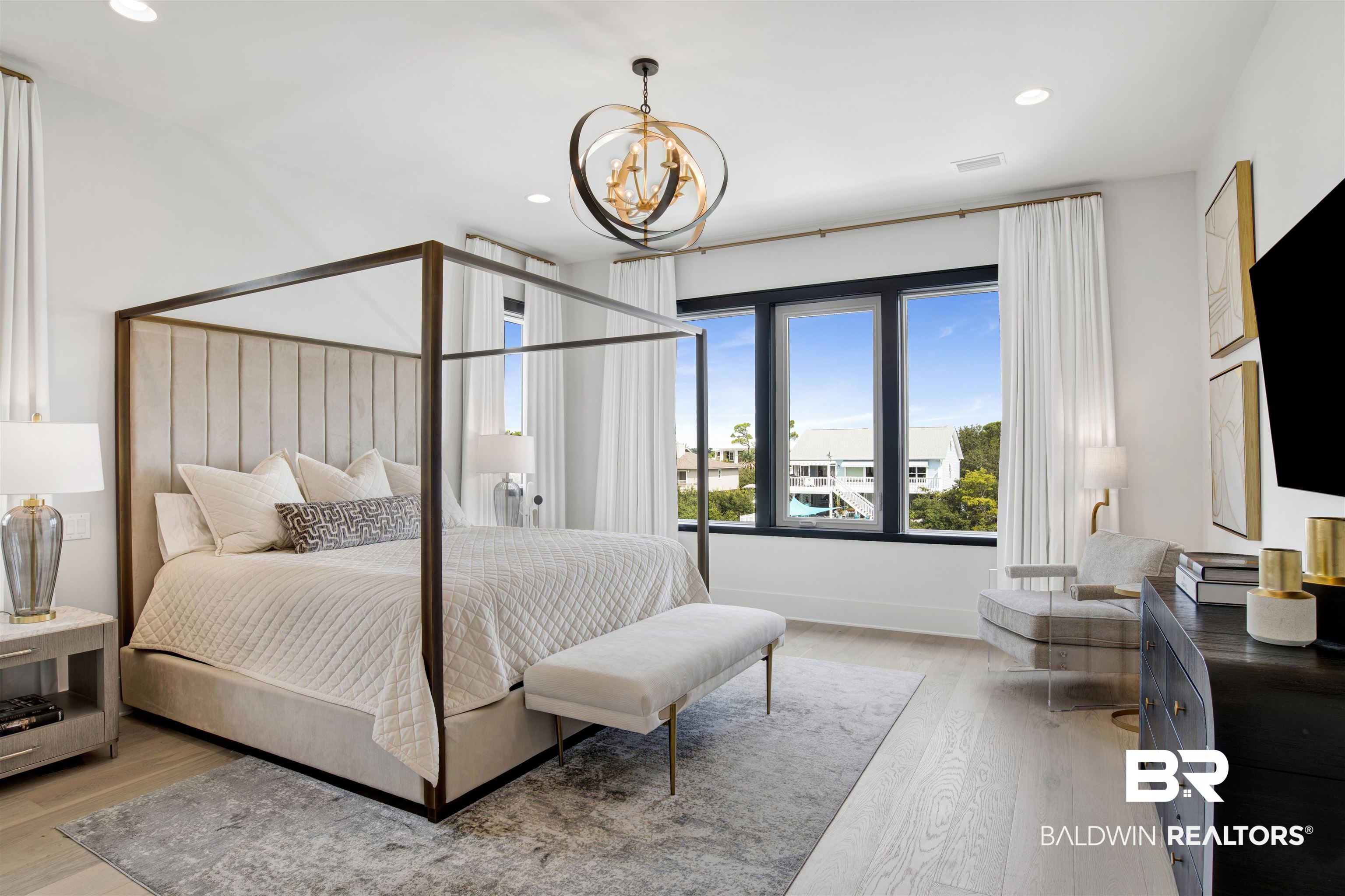 30239 Canal Court Orange Beach, AL 36561 - Photo 31 of 70 Bedroom featuring light wood-style floors, recessed lighting, and a chandelier