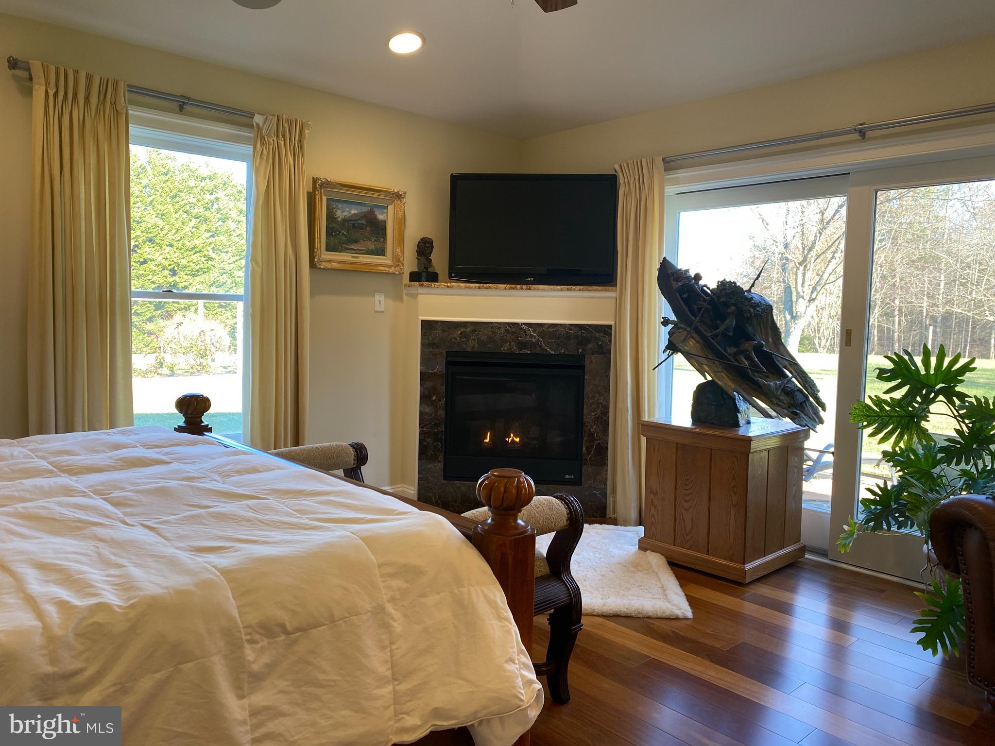 970 St George Barber Road Davidsonville, MD 21035 - Photo 16 of 69 a bed sitting in a bedroom next to a window with a flat tv screen and a fireplace