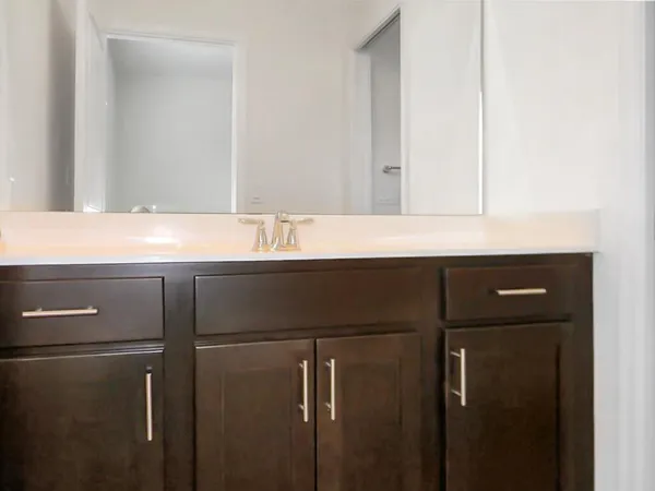 a bathroom with a sink and mirror