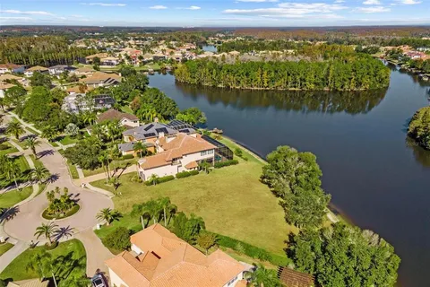 a view of a lake with a mountain in the background