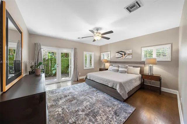 a spacious bedroom with a large bed and a large window