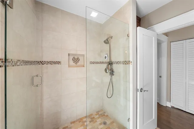 a bathroom with a shower