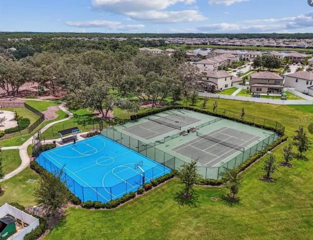 a view of street with tall buildings