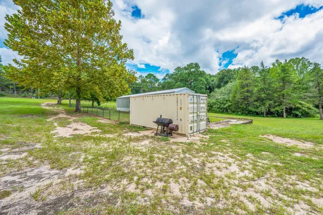 a view of a backyard with a garden and plants