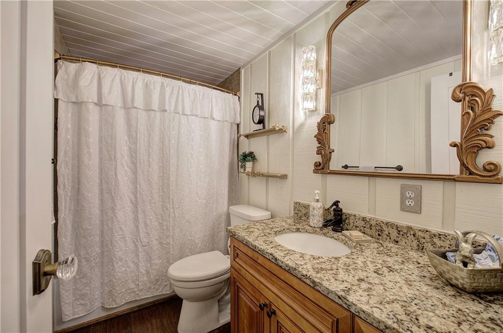 298 Lake View Trace Jasper, GA 30143 - Photo 17 of 33 a bathroom with a granite countertop sink and a toilet