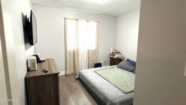 a room with a table and a workspace