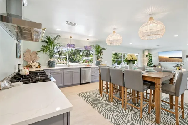a kitchen with a table and chairs in it