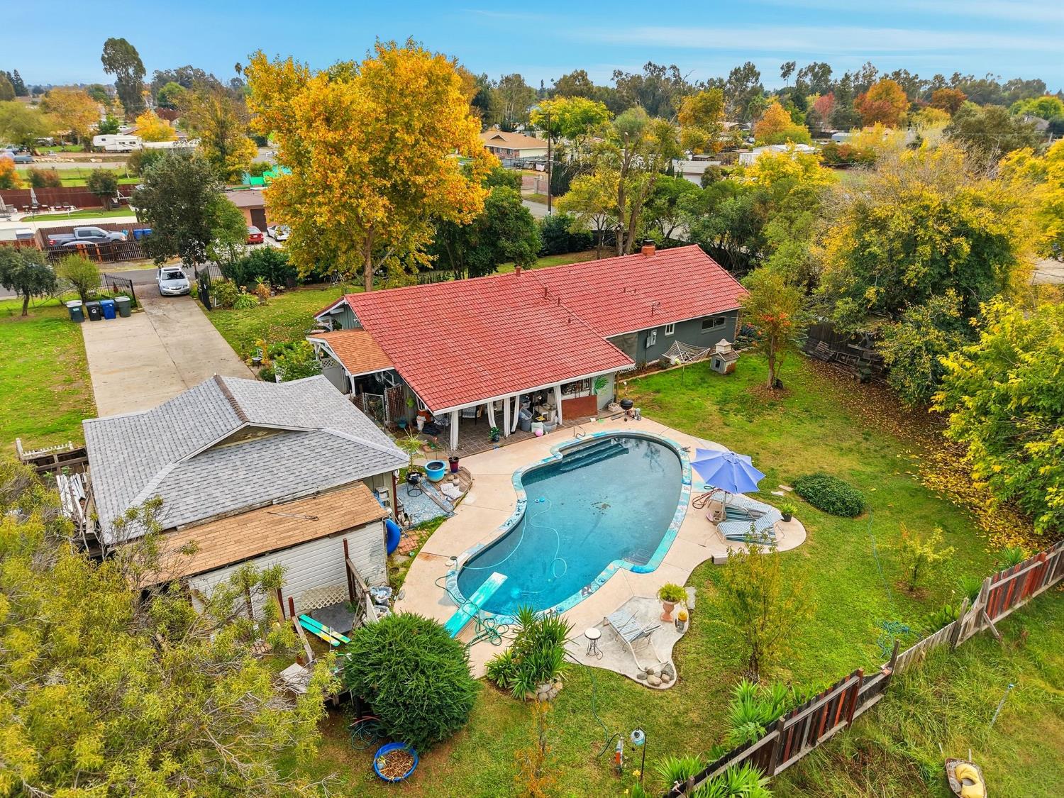 7801 El Modena Avenue Elverta, CA 95626 - Photo 4 of 51 an aerial view of a house with yard swimming pool and outdoor seating