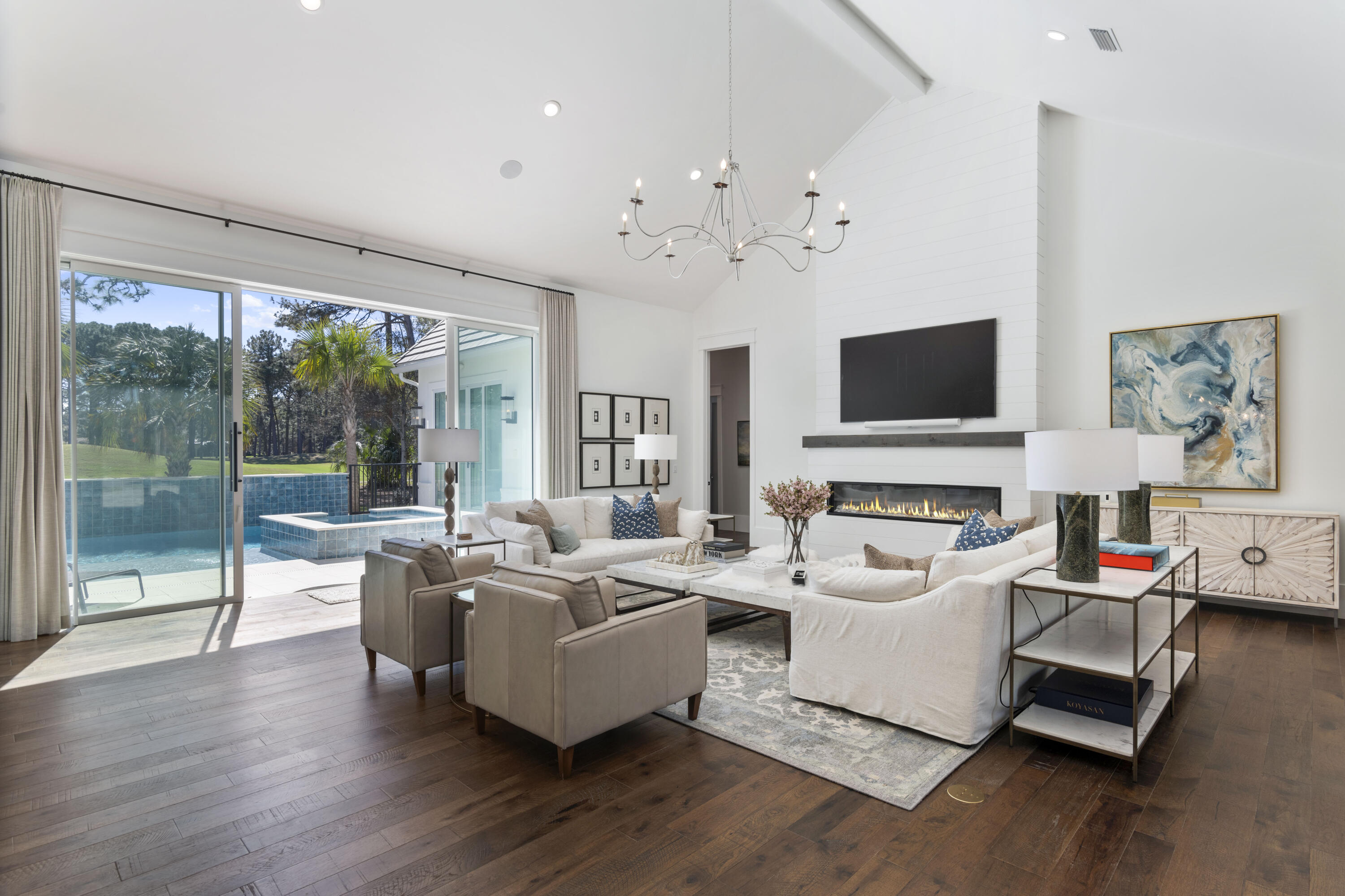 2924 Sand Pine Road Miramar Beach, FL 32550 - Photo 14 of 98 a living room with furniture fireplace and flat screen tv