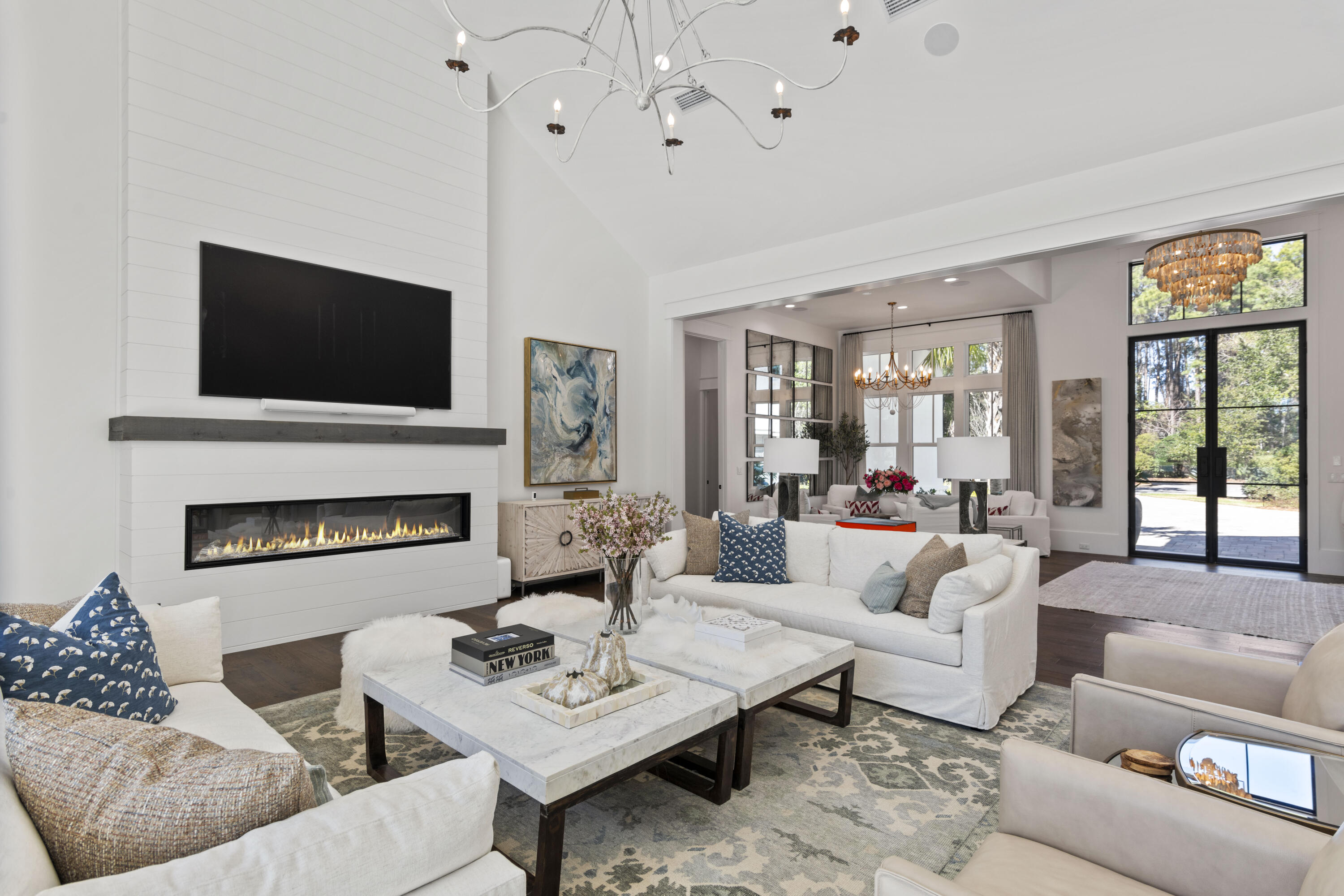 2924 Sand Pine Road Miramar Beach, FL 32550 - Photo 17 of 98 a living room with furniture a fireplace and a flat screen tv