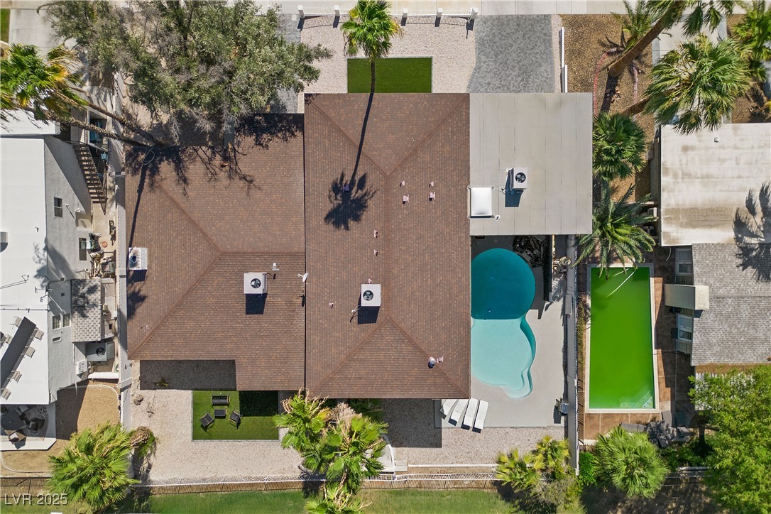 3482 Pueblo Way Las Vegas, NV 89169 - Photo 50 of 55 Aerial shot highlights direct golf course access and stunning backyard vistas.