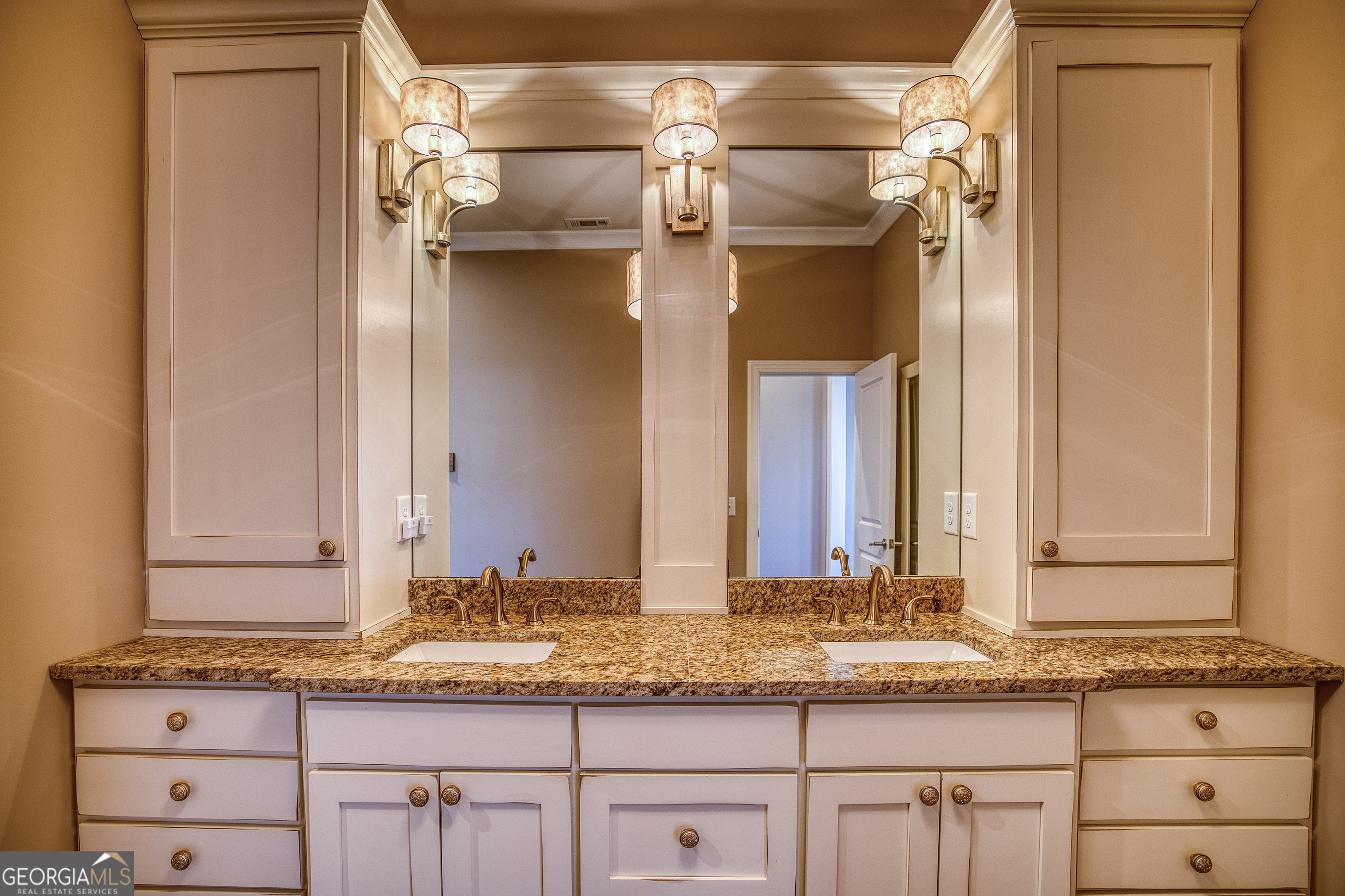 112 Springhill Lane Clarkesville, GA 30523 - Photo 35 of 79 a bathroom with a granite countertop sink and a mirror