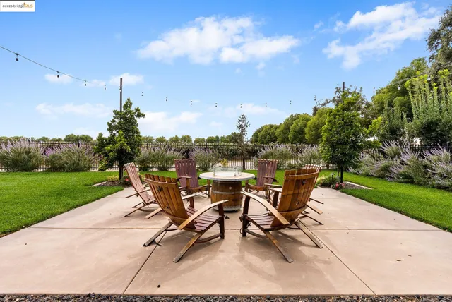 a view of a terrace with a garden