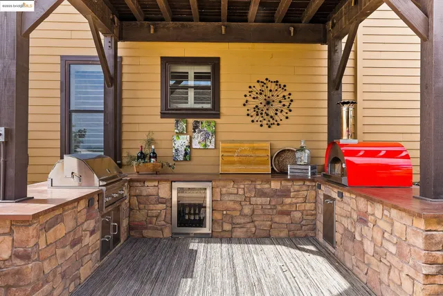 a view of a lake with couches