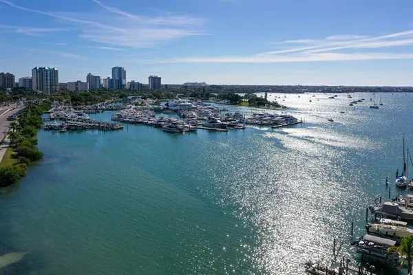 a view of a lake with a city