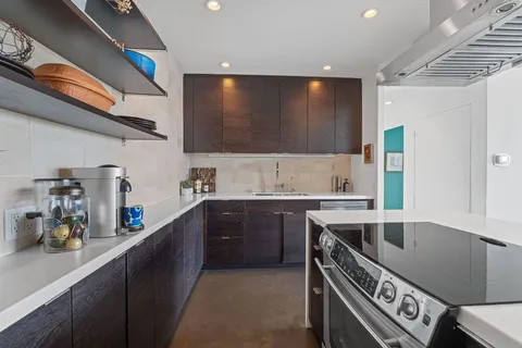 a kitchen with lots of counter top space