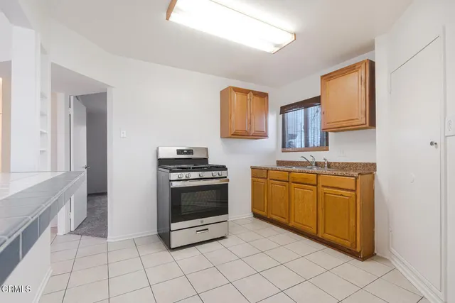 an empty room with a workbench