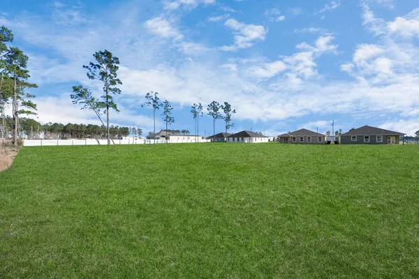 a view of a big yard with a garden