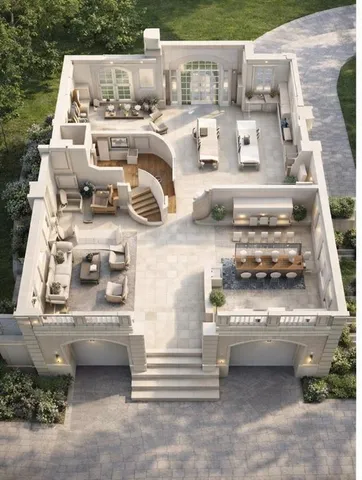 a view of a white building with outdoor space