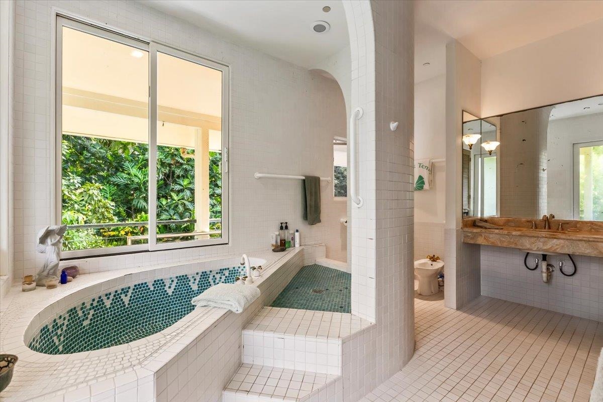 6900 Hana Highway Hana, HI 96713 - Photo 15 of 50 a bathroom with a tub a sink and a large window