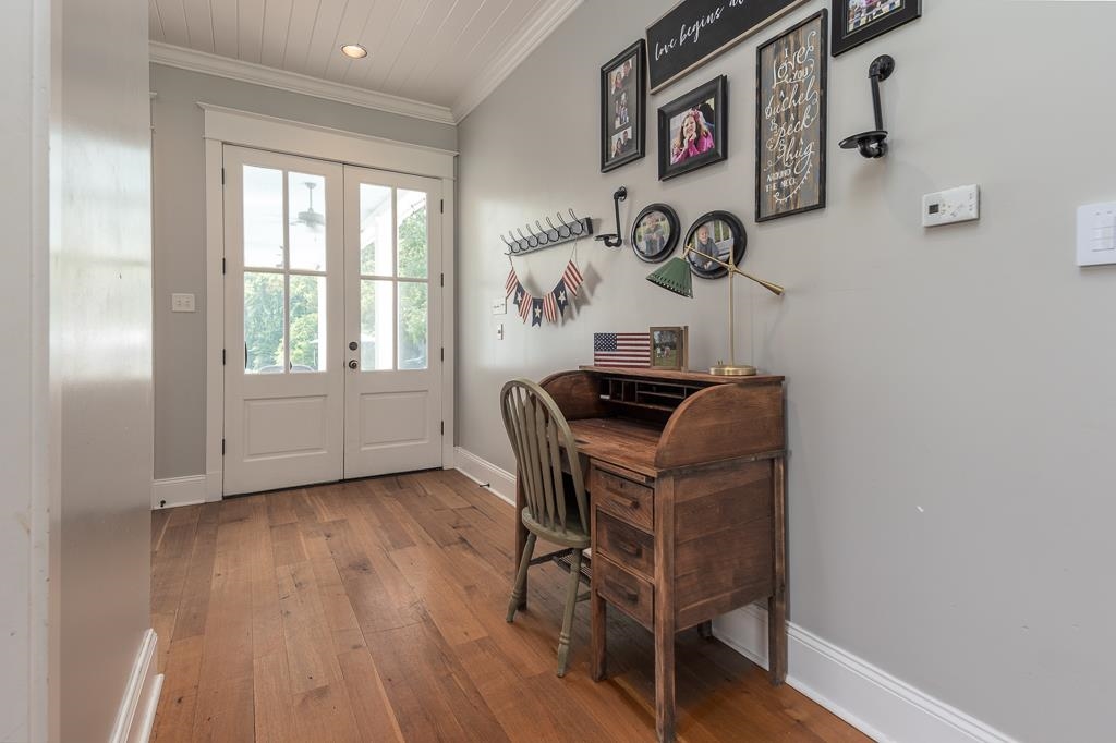 1915 Teague Store Road Somerville, TN 38068 - Photo 26 of 38 Entryway featuring double French doors with transom windows, wood-finish flooring, and a beadboard ceiling
