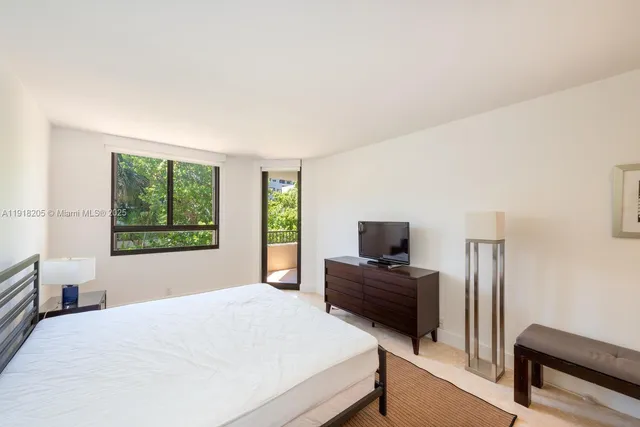 a bedroom with a bed and a television