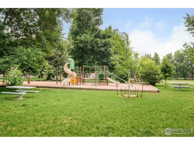a view of a park with large trees