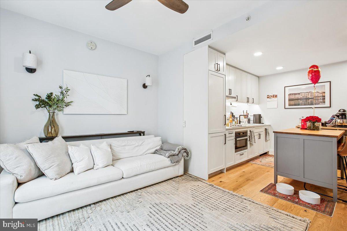 1211 Van Street Southeast, Unit 902 Washington, DC 20003 - Photo 14 of 43 a living room with furniture and a kitchen view