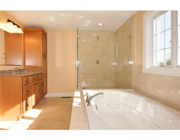 23 Mott Street, Unit 1 Arlington, MA 02474 - Photo 22 of 28 a bathroom with a granite countertop sink a mirror and a shower
