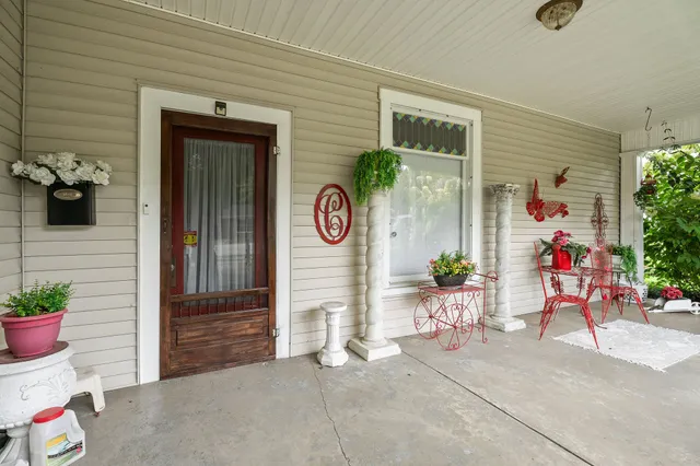 a bathroom with a mirror and a shower