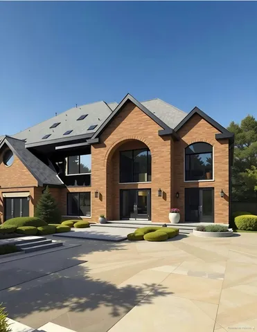 a front view of a house with a garden