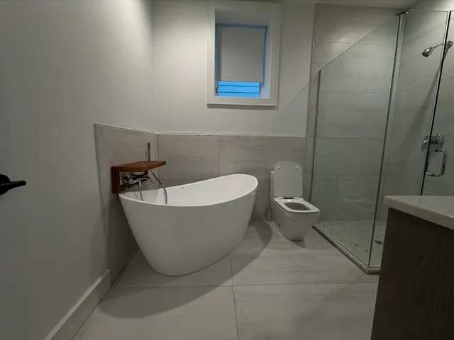 a view of a bathtub in bathroom