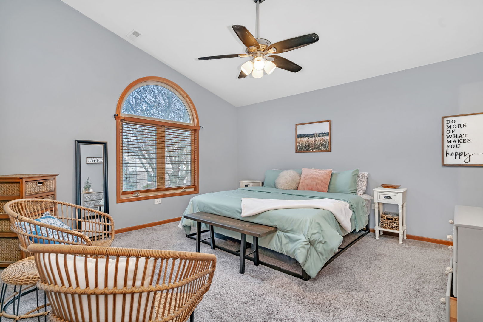 2670 Jodee Drive, Unit B Joliet, IL 60436 - Photo 14 of 23 a bedroom with a bed a window and a chandelier