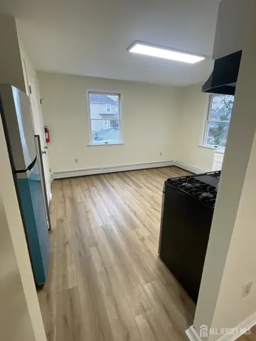 a view of a furniture in an empty room